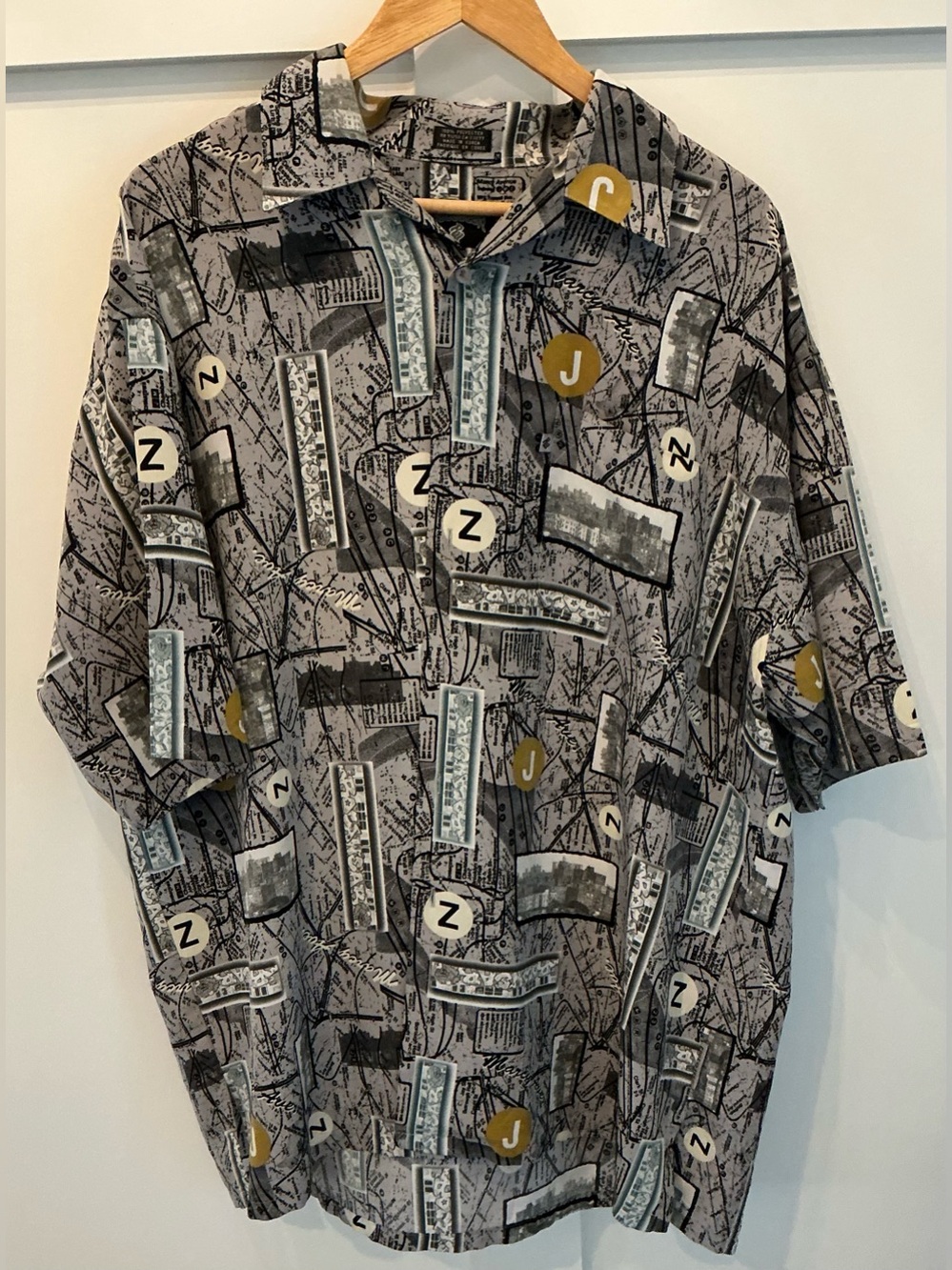 Rocawear XL Gray Subway Map Graffiti Button Up Shirt Y2K Hip Hop Streetwear
